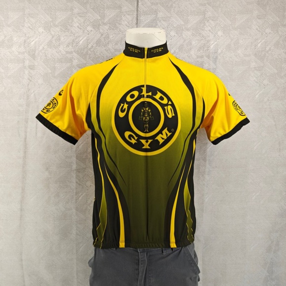 Gold's Gym Cycling Jersey Mens Medium Yellow Graphic Gym-Dri Bike Shirt Training